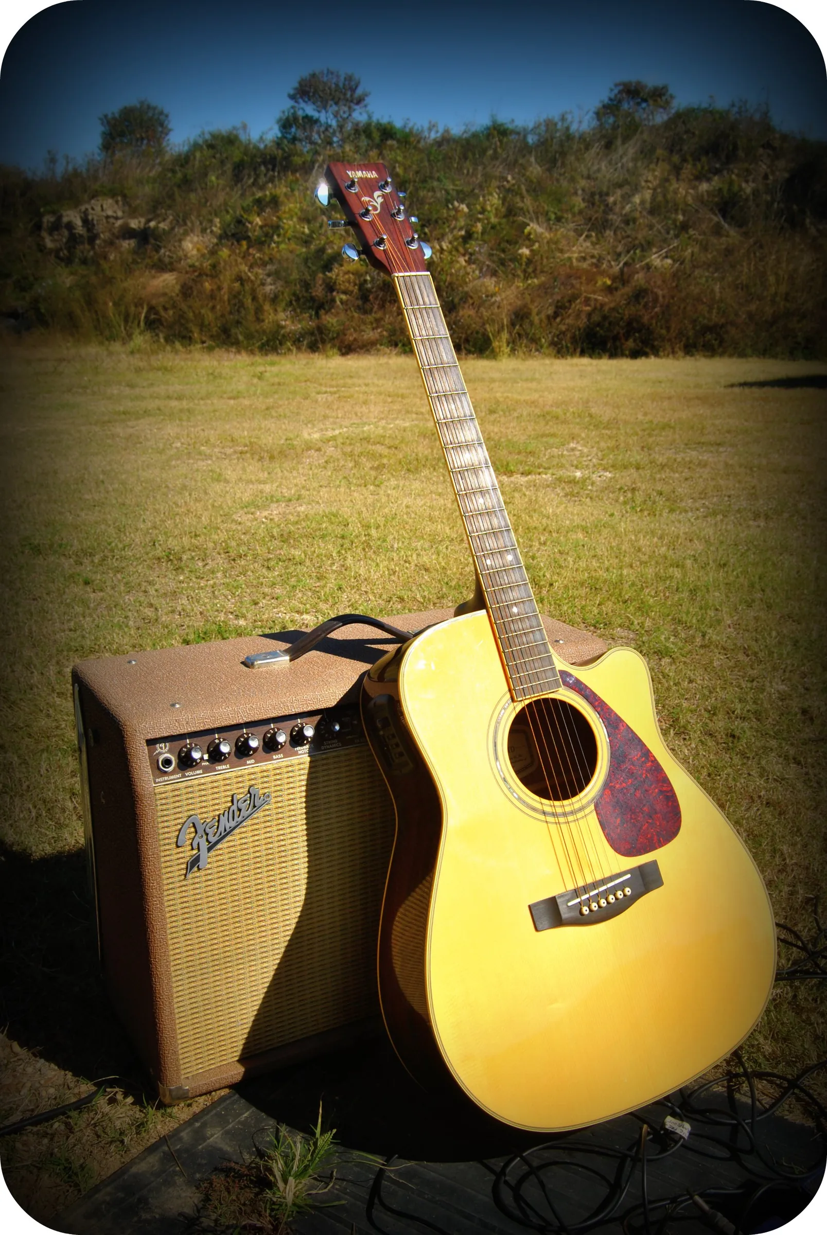 acoustic guitar with outdoor amplifier acoustic guitar with outdoor amplifier