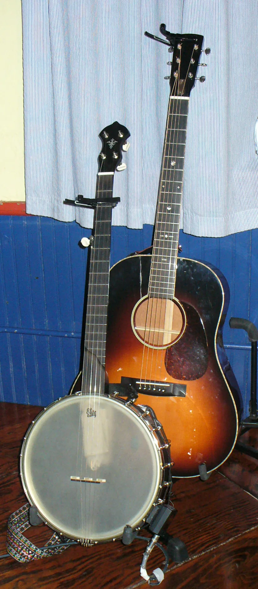 folk guitar with capo on neck folk guitar with capo on neck