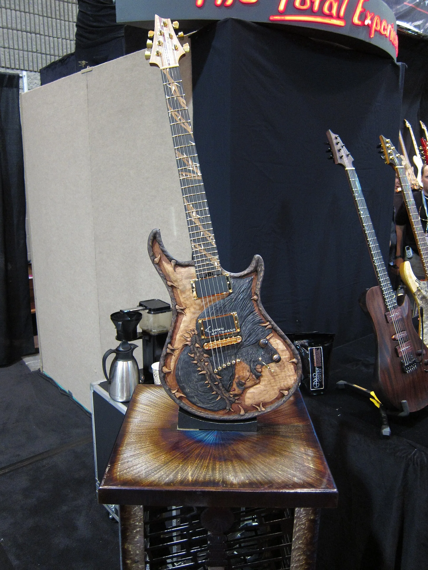 guitar displayed on a stand
