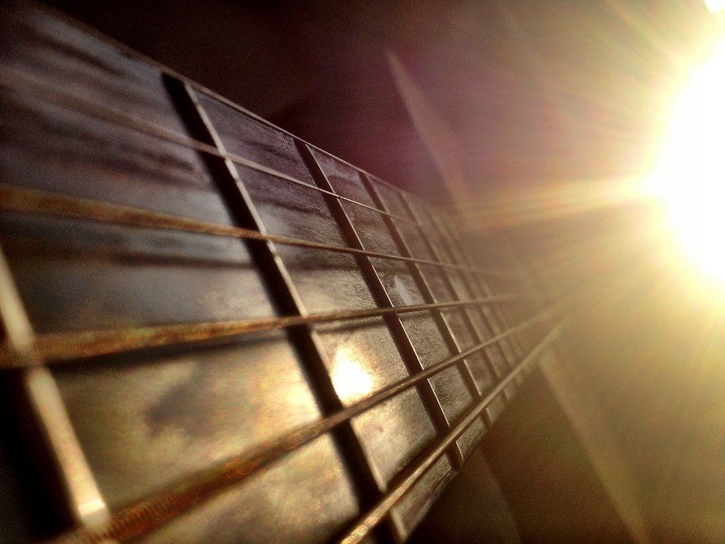 Acoustic guitar image guitar strings neck wood on wooden acoustic instrument