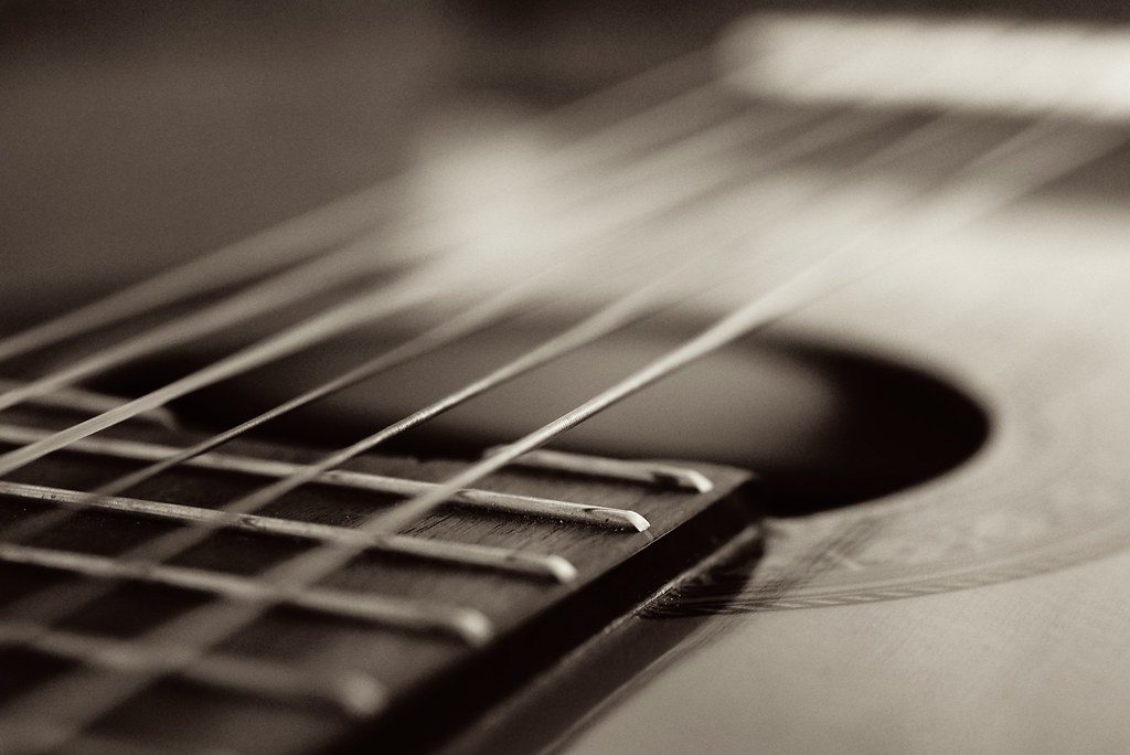 Acoustic guitar image guitar strings wooden on wooden acoustic instrument